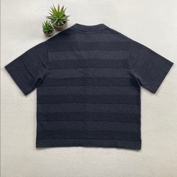 Kotn Multi Knit Striped Short Sleeve Button Up Resort Shirt (Dark Gray) - Picture 2 of 16